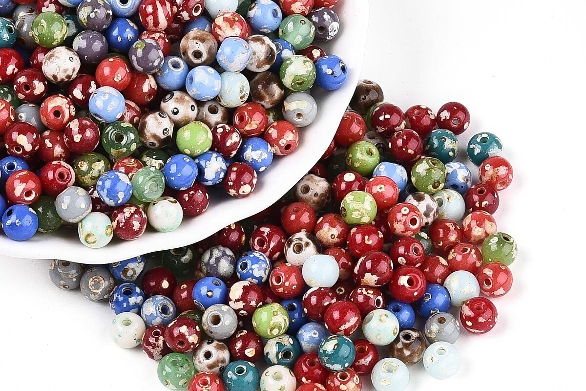 Margele de nisip de sticla Picasso rotunde 6x6,5mm (10g) - mix