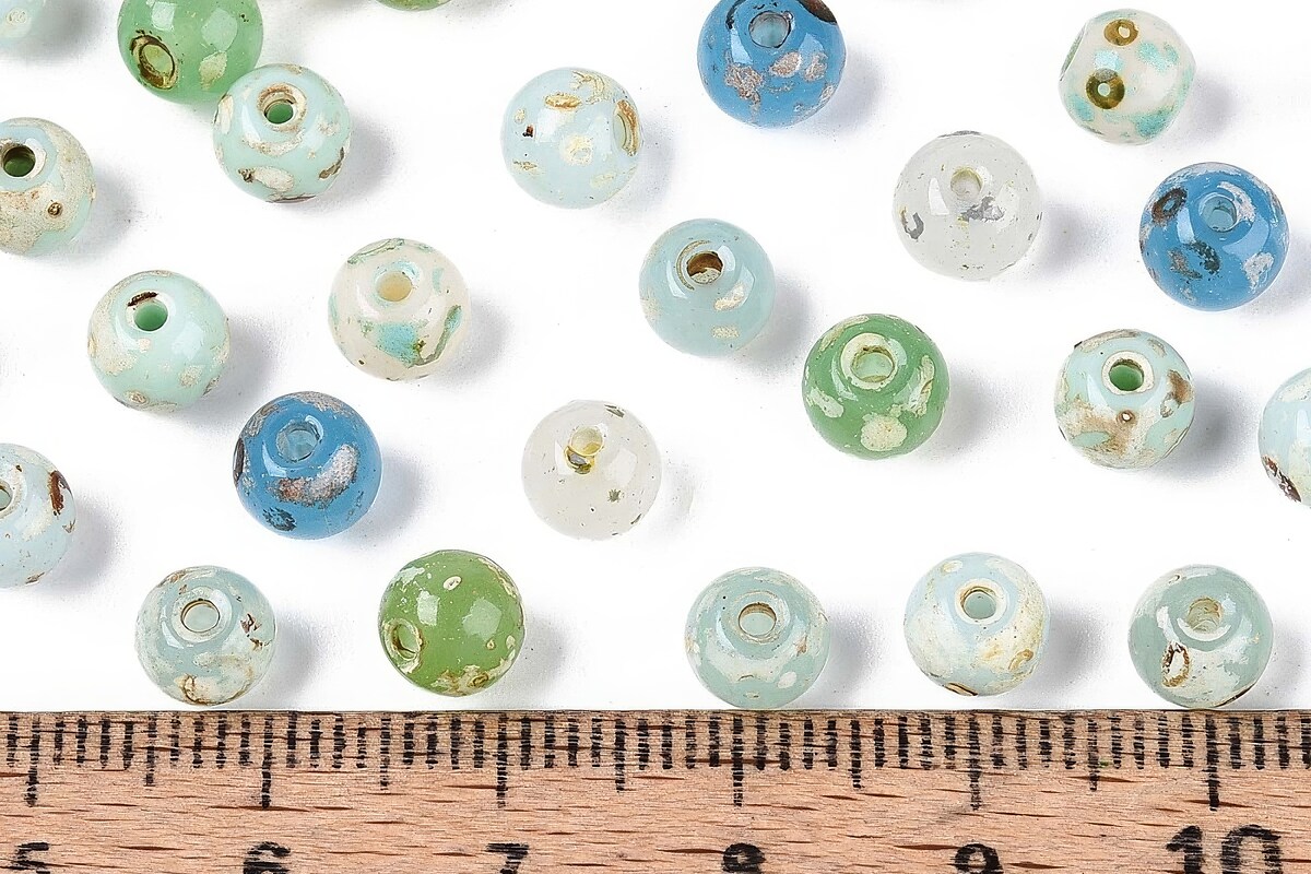 Margele de nisip de sticla Picasso rotunde 6x6,5mm (10g) - mix