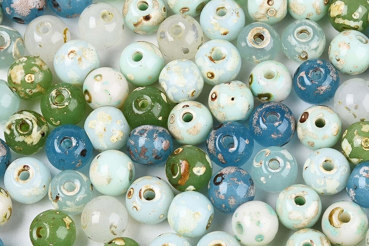 Margele de nisip de sticla Picasso rotunde 6x6,5mm (10g) - mix