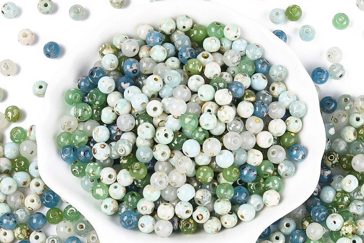 Margele de nisip de sticla Picasso rotunde 6x6,5mm (10g) - mix