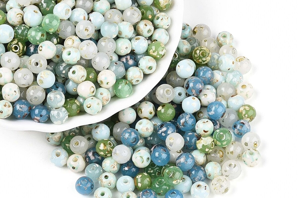 Margele de nisip de sticla Picasso rotunde 6x6,5mm (10g) - mix