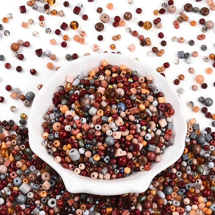 Margele de nisip de sticla culori si forme diferite 2,5-12,5x2-8mm (50g) - mix maro