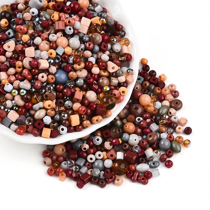Margele de nisip de sticla culori si forme diferite 2,5-12,5x2-8mm (50g) - mix maro