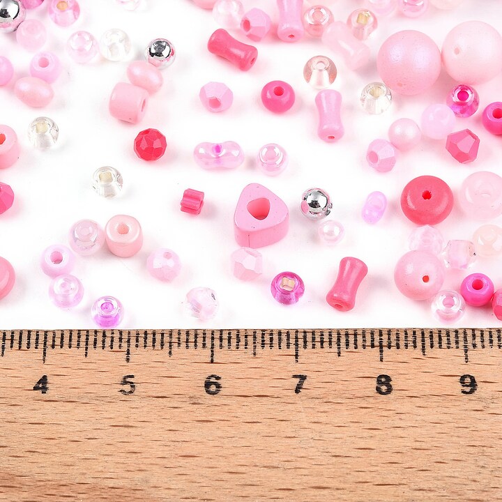 Margele de nisip de sticla culori si forme diferite 2,5-12,5x2-8mm (50g) - mix roz