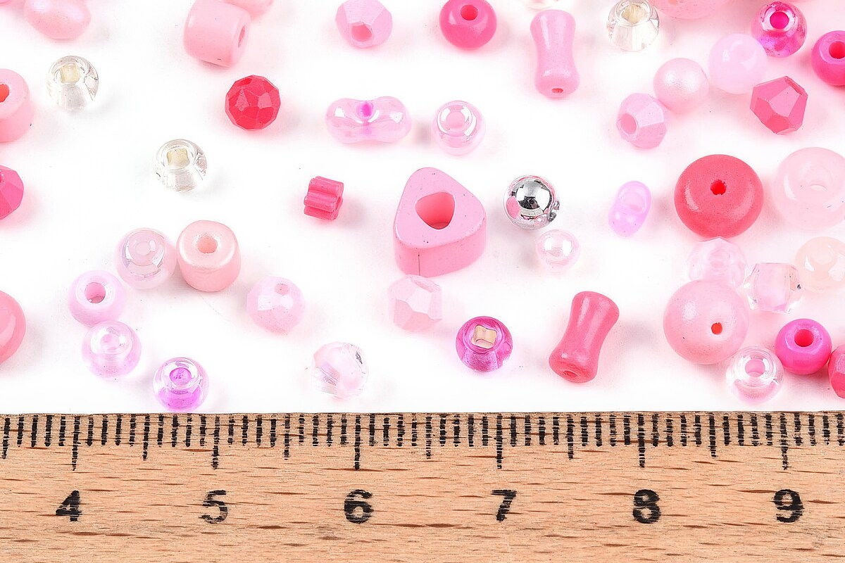 Margele de nisip de sticla culori si forme diferite 2,5-12,5x2-8mm (50g) - mix roz