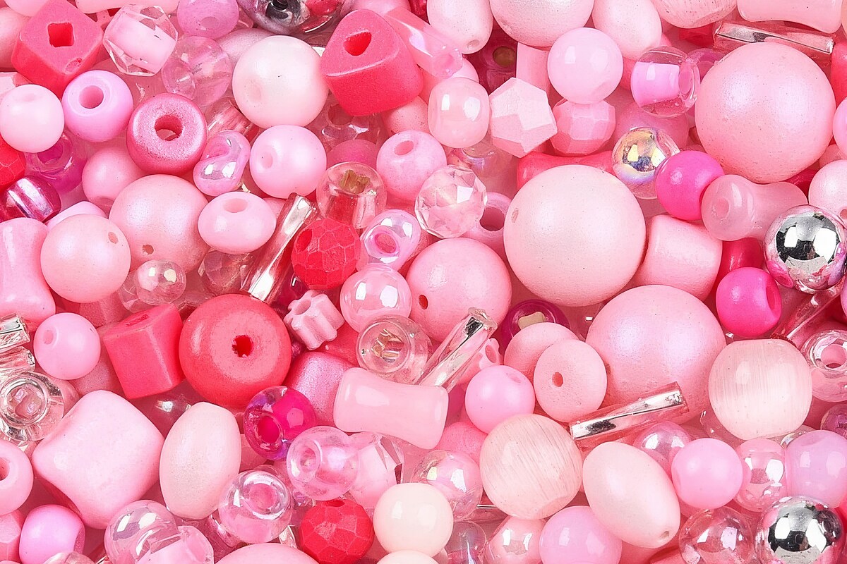 Margele de nisip de sticla culori si forme diferite 2,5-12,5x2-8mm (50g) - mix roz