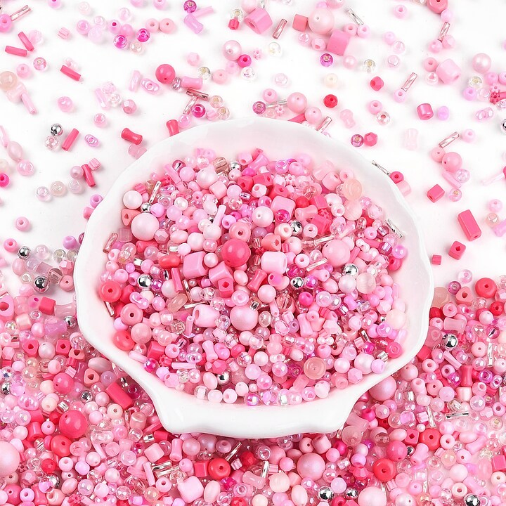 Margele de nisip de sticla culori si forme diferite 2,5-12,5x2-8mm (50g) - mix roz