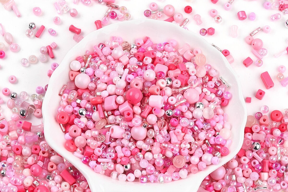 Margele de nisip de sticla culori si forme diferite 2,5-12,5x2-8mm (50g) - mix roz
