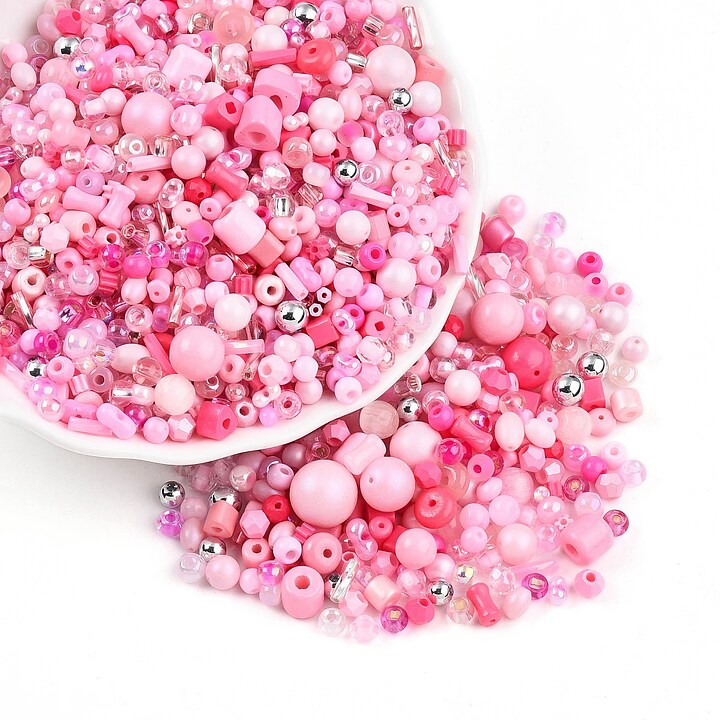 Margele de nisip de sticla culori si forme diferite 2,5-12,5x2-8mm (50g) - mix roz