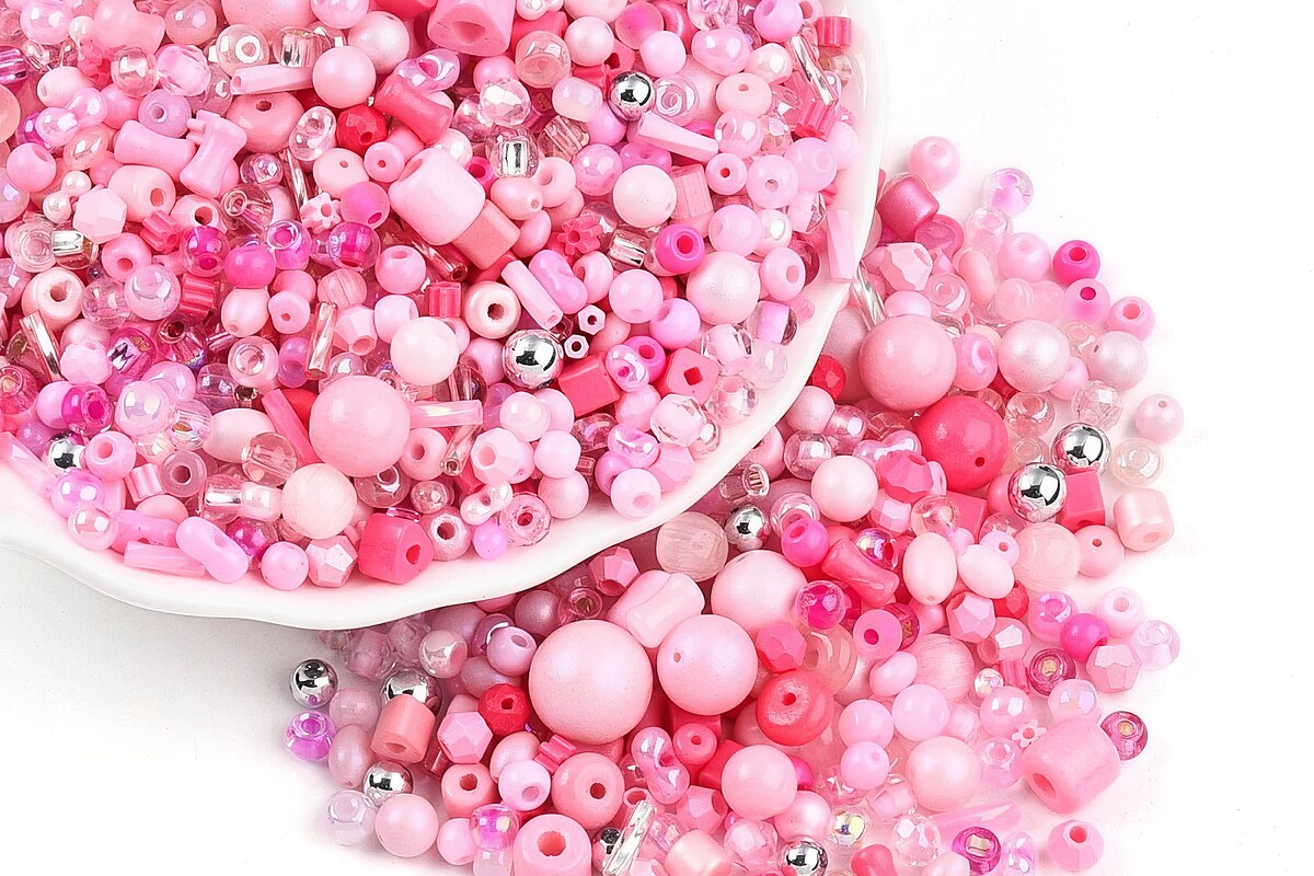 Margele de nisip de sticla culori si forme diferite 2,5-12,5x2-8mm (50g) - mix roz