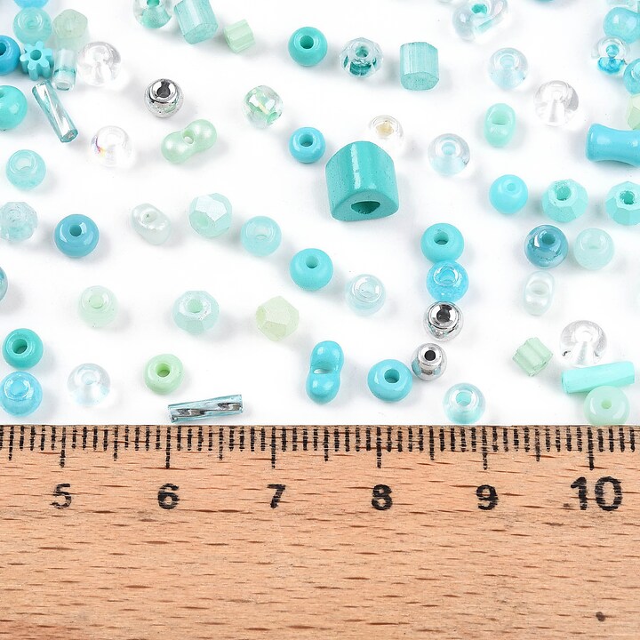 Margele de nisip de sticla culori si forme diferite 2,5-12,5x2-8mm (50g) - mix albastru