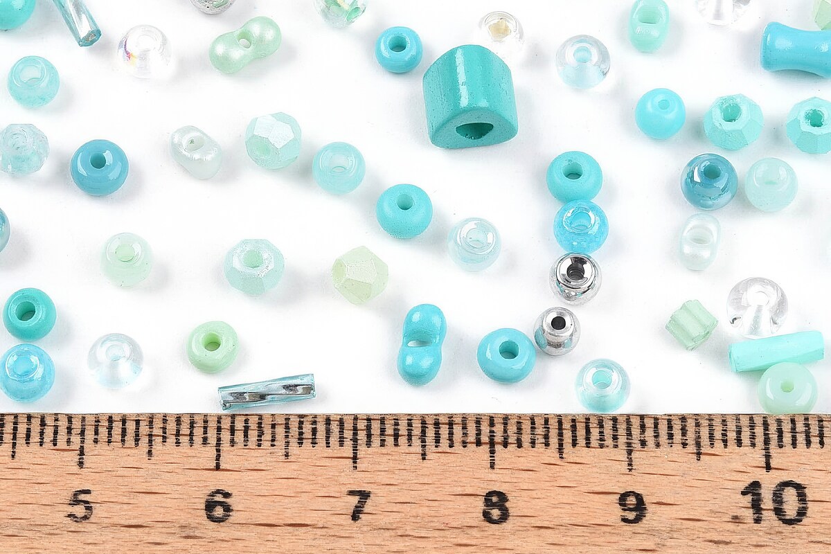 Margele de nisip de sticla culori si forme diferite 2,5-12,5x2-8mm (50g) - mix albastru