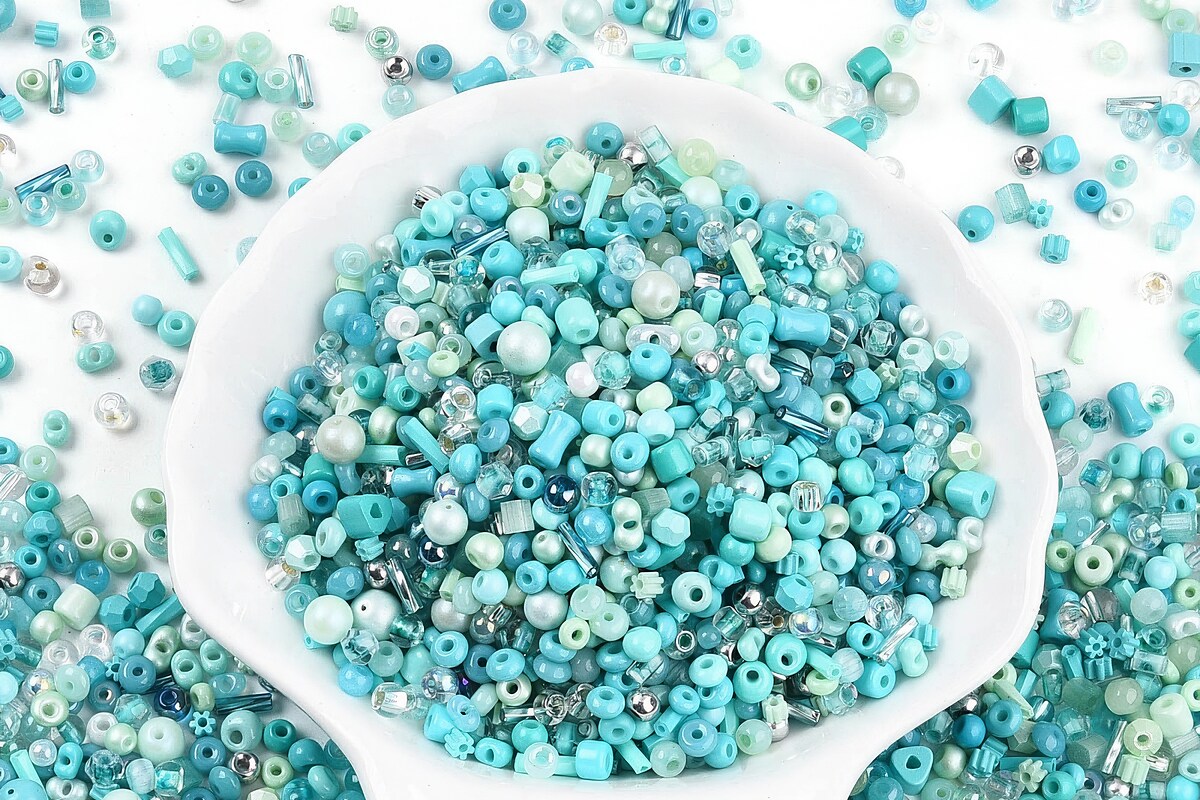 Margele de nisip de sticla culori si forme diferite 2,5-12,5x2-8mm (50g) - mix albastru