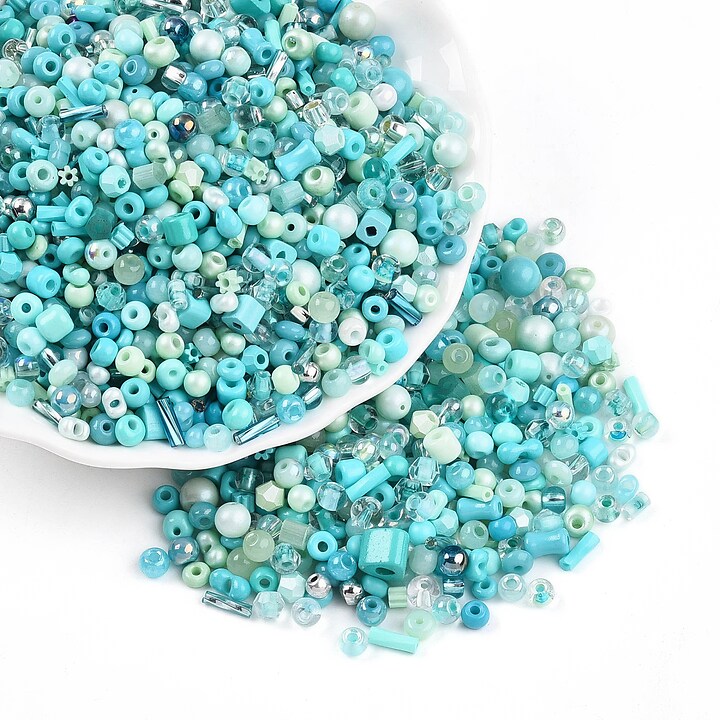 Margele de nisip de sticla culori si forme diferite 2,5-12,5x2-8mm (50g) - mix albastru