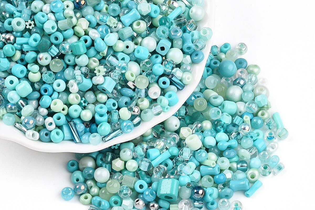 Margele de nisip de sticla culori si forme diferite 2,5-12,5x2-8mm (50g) - mix albastru