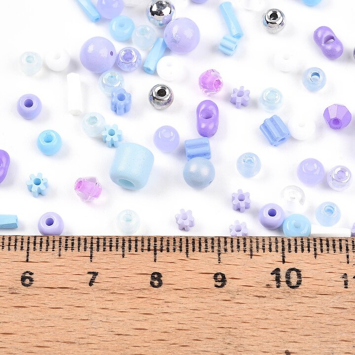 Margele de nisip de sticla culori si forme diferite 2,5-12,5x2-8mm (50g) - mix mov