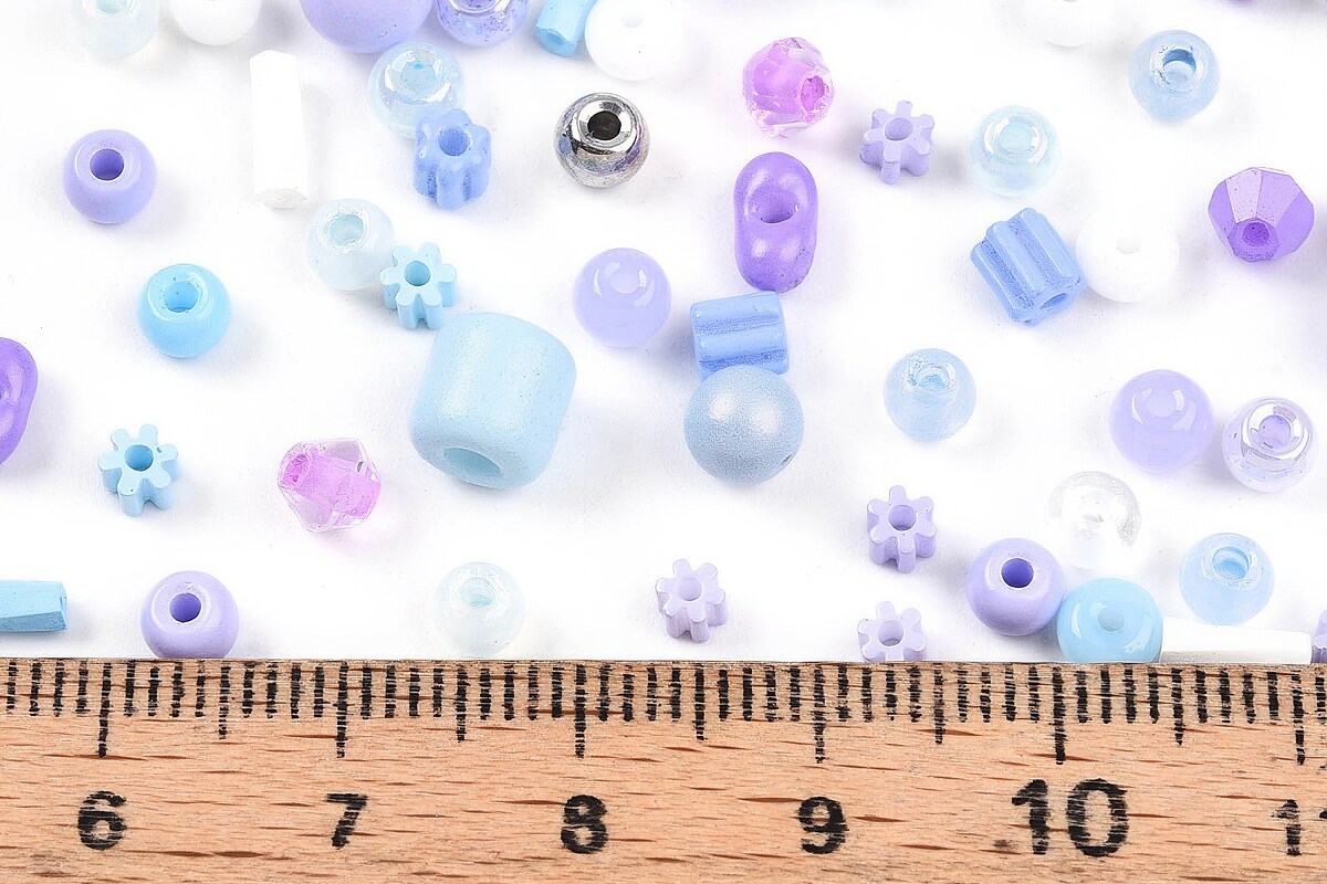 Margele de nisip de sticla culori si forme diferite 2,5-12,5x2-8mm (50g) - mix mov