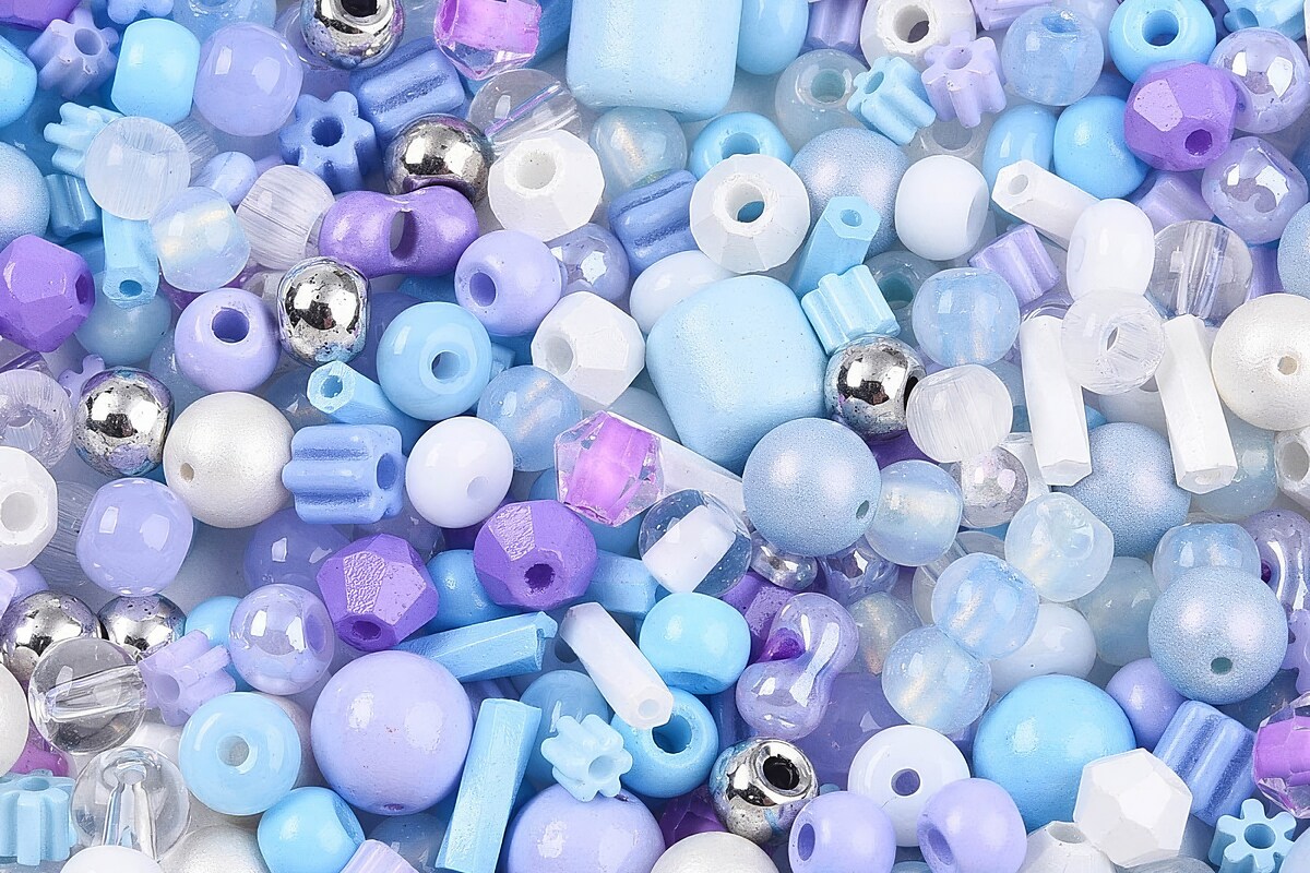 Margele de nisip de sticla culori si forme diferite 2,5-12,5x2-8mm (50g) - mix mov