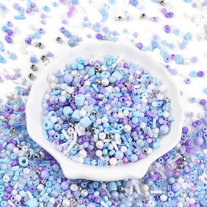 Margele de nisip de sticla culori si forme diferite 2,5-12,5x2-8mm (50g) - mix mov