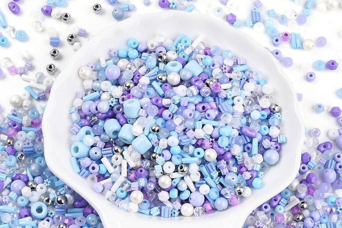 Margele de nisip de sticla culori si forme diferite 2,5-12,5x2-8mm (50g) - mix mov