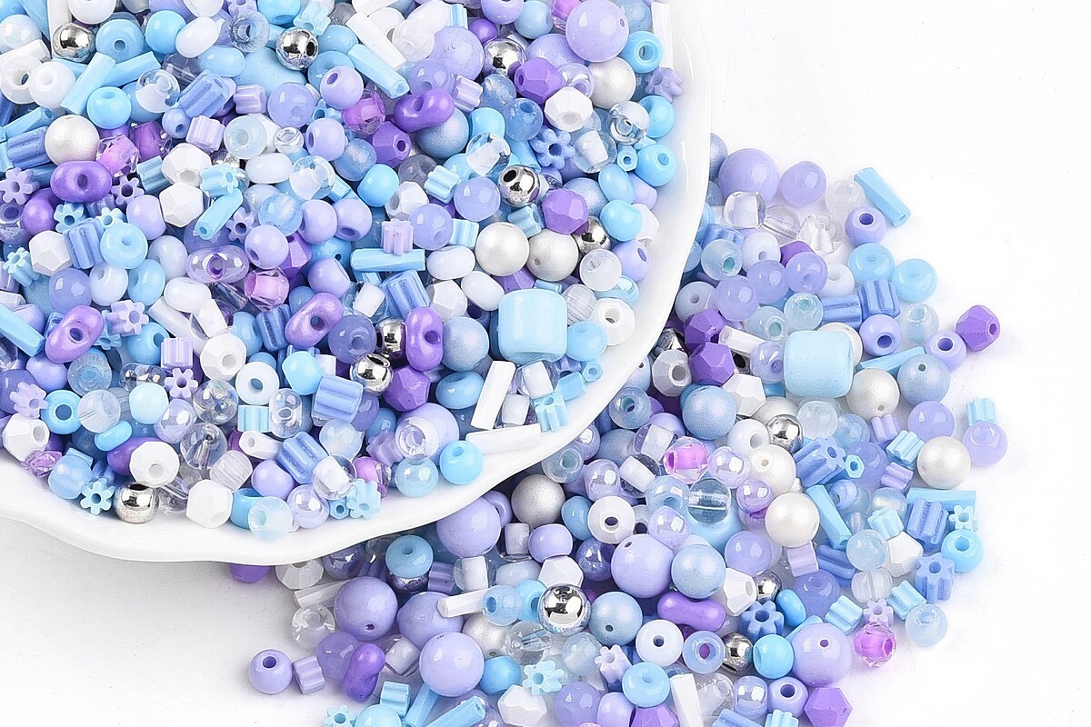 Margele de nisip de sticla culori si forme diferite 2,5-12,5x2-8mm (50g) - mix mov