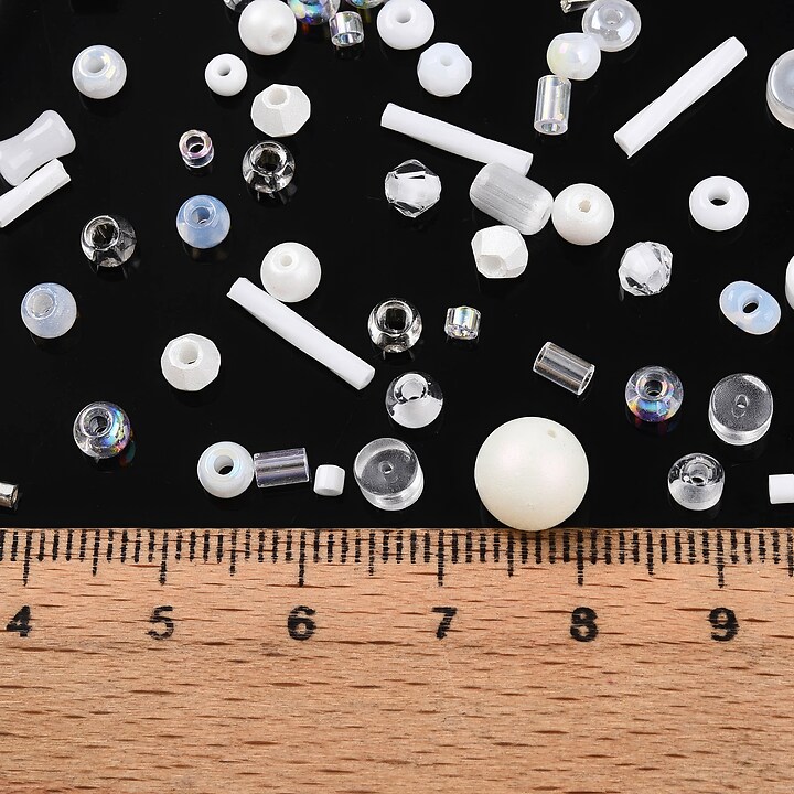 Margele de nisip de sticla culori si forme diferite 2,5-12,5x2-8mm (50g) - mix alb