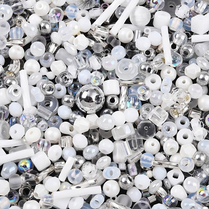 Margele de nisip de sticla culori si forme diferite 2,5-12,5x2-8mm (50g) - mix alb