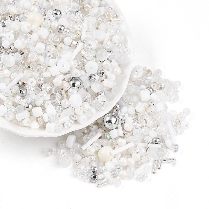 Margele de nisip de sticla culori si forme diferite 2,5-12,5x2-8mm (50g) - mix alb