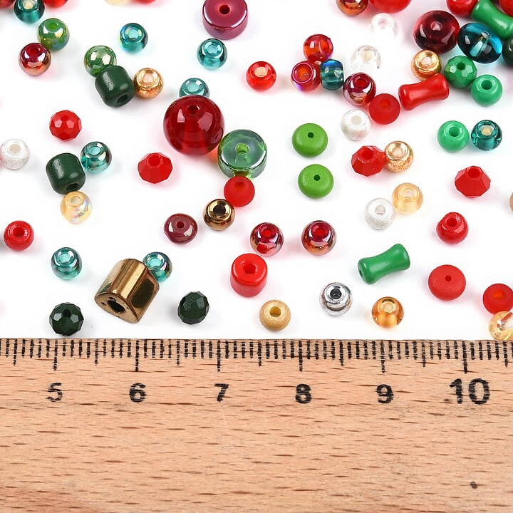 Margele de nisip de sticla culori si forme diferite 2,5-12,5x2-8mm (50g) - mix Craciun