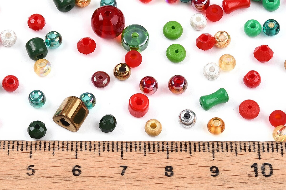 Margele de nisip de sticla culori si forme diferite 2,5-12,5x2-8mm (50g) - mix Craciun