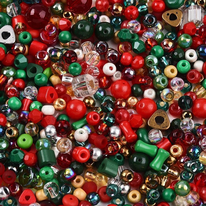 Margele de nisip de sticla culori si forme diferite 2,5-12,5x2-8mm (50g) - mix Craciun