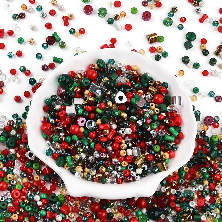 Margele de nisip de sticla culori si forme diferite 2,5-12,5x2-8mm (50g) - mix Craciun