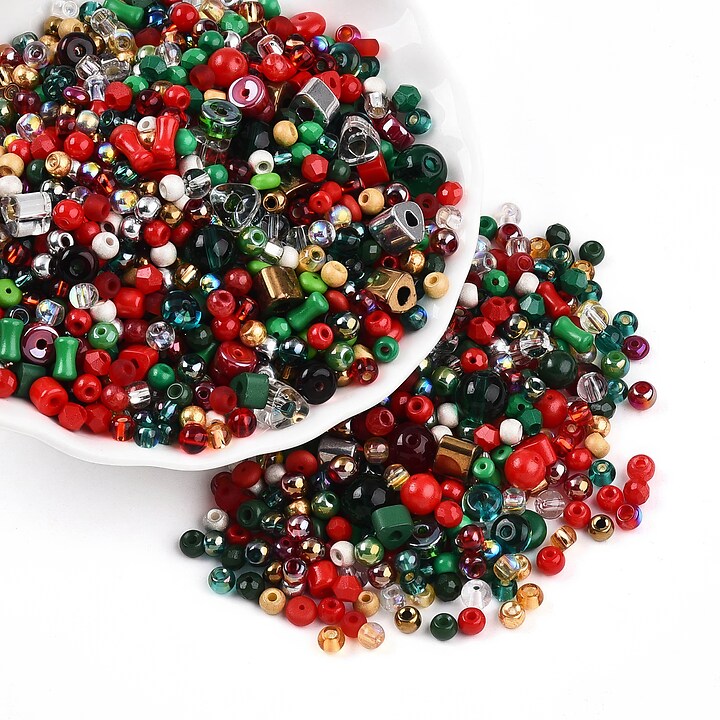 Margele de nisip de sticla culori si forme diferite 2,5-12,5x2-8mm (50g) - mix Craciun