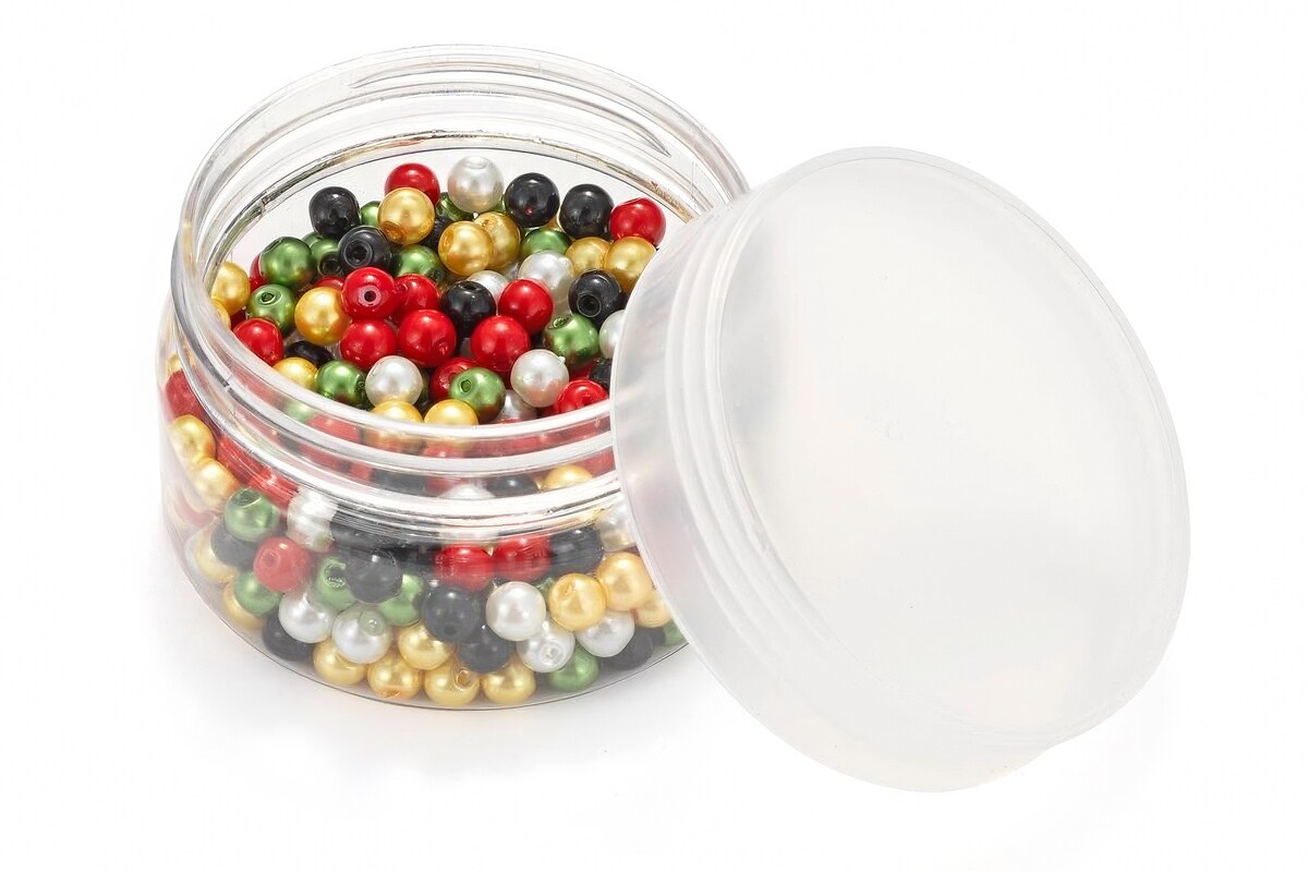 Cutie cu perle de sticla sfere 6mm - mix festiv (300 buc.)