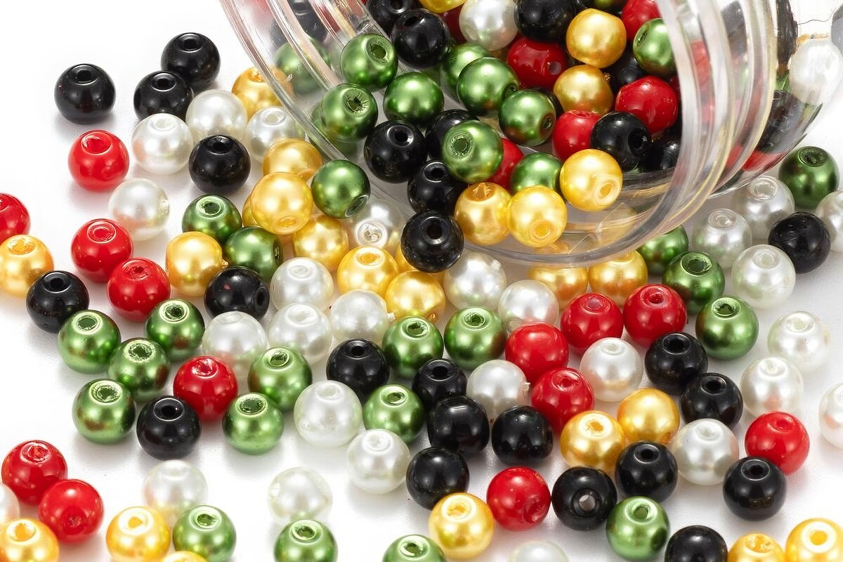 Cutie cu perle de sticla sfere 6mm - mix festiv (300 buc.)