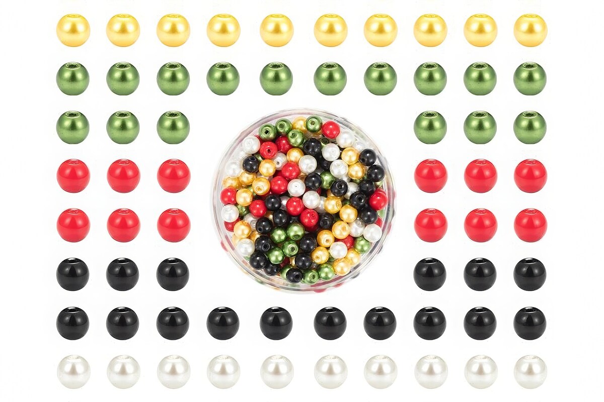 Cutie cu perle de sticla sfere 6mm - mix festiv (300 buc.)