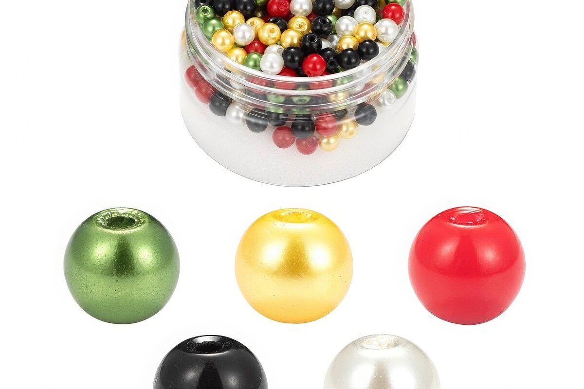 Cutie cu perle de sticla sfere 6mm - mix festiv (300 buc.)