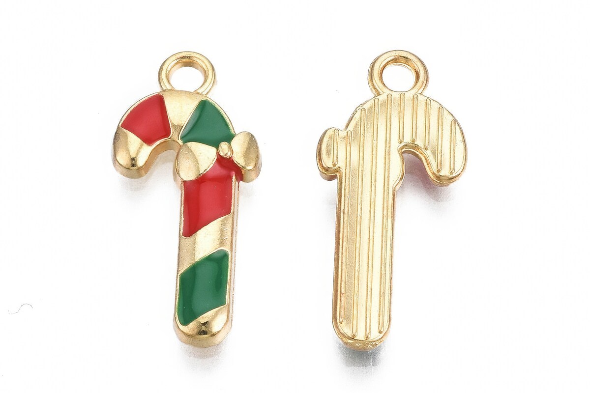 Charm auriu cu email, model Craciun, acadea 20x9mm