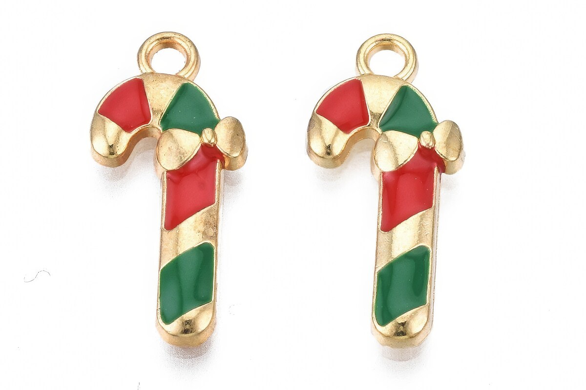 Charm auriu cu email, model Craciun, acadea 20x9mm