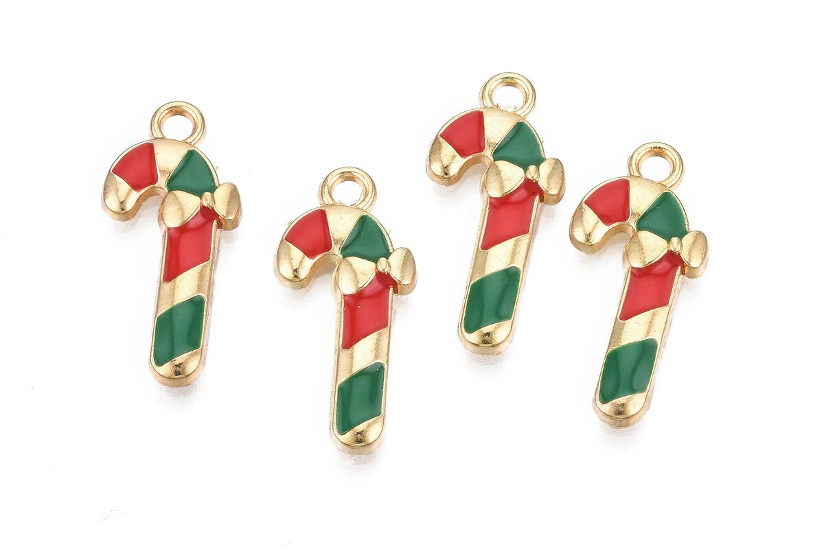 Charm auriu cu email, model Craciun, acadea 20x9mm