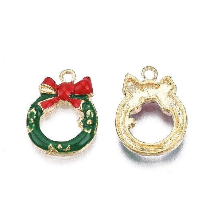 Charm auriu cu email, model Craciun, coronita 18x13mm