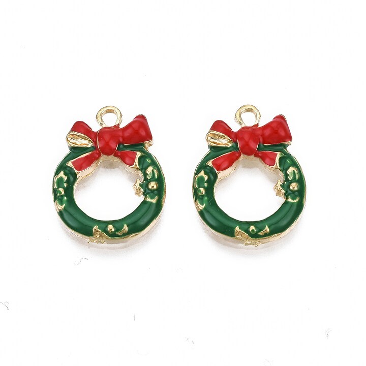 Charm auriu cu email, model Craciun, coronita 18x13mm