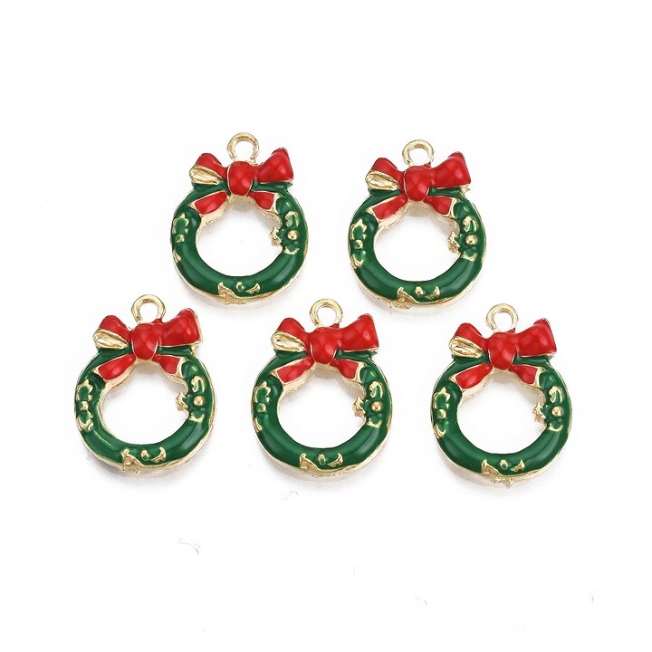 Charm auriu cu email, model Craciun, coronita 18x13mm