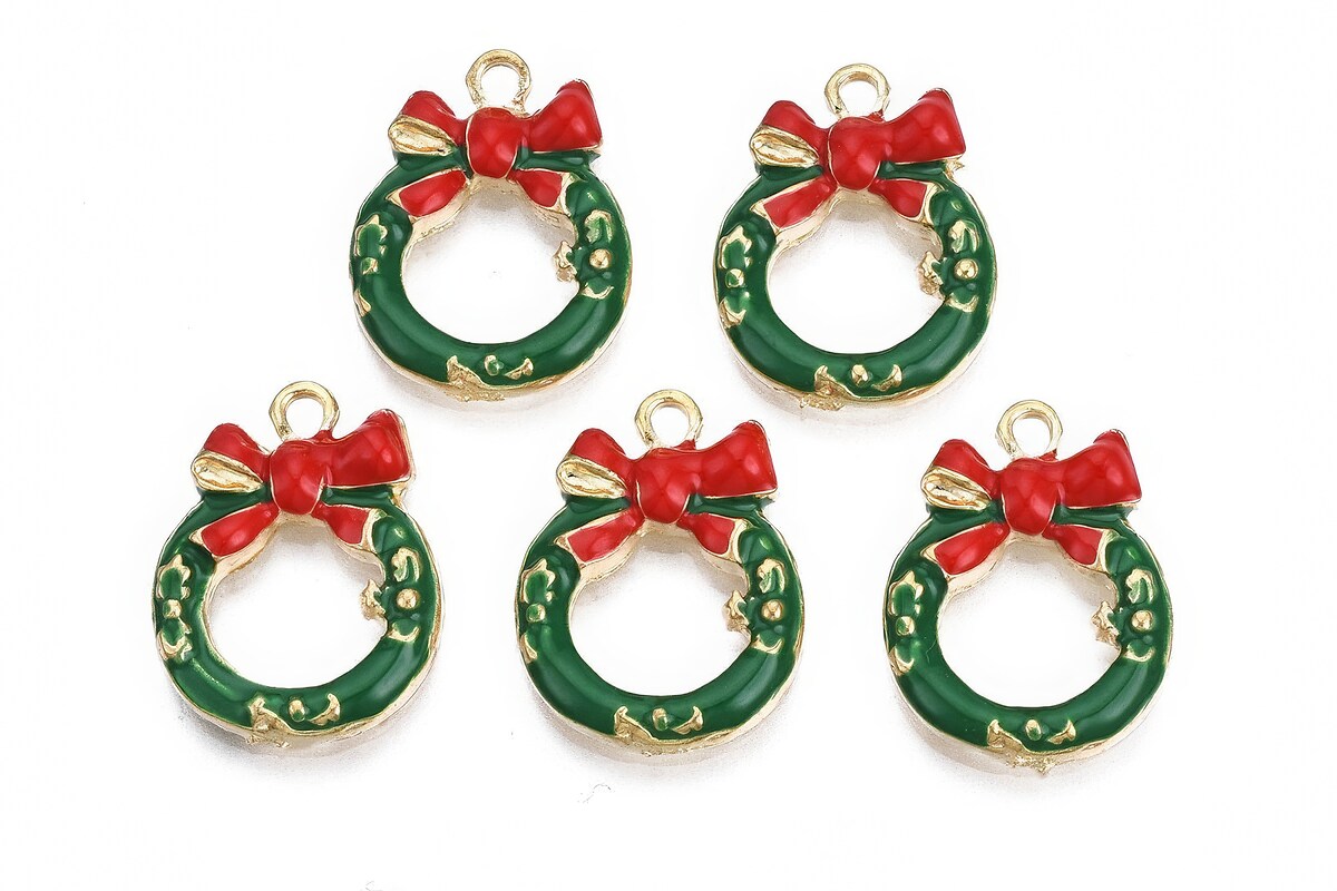 Charm auriu cu email, model Craciun, coronita 18x13mm