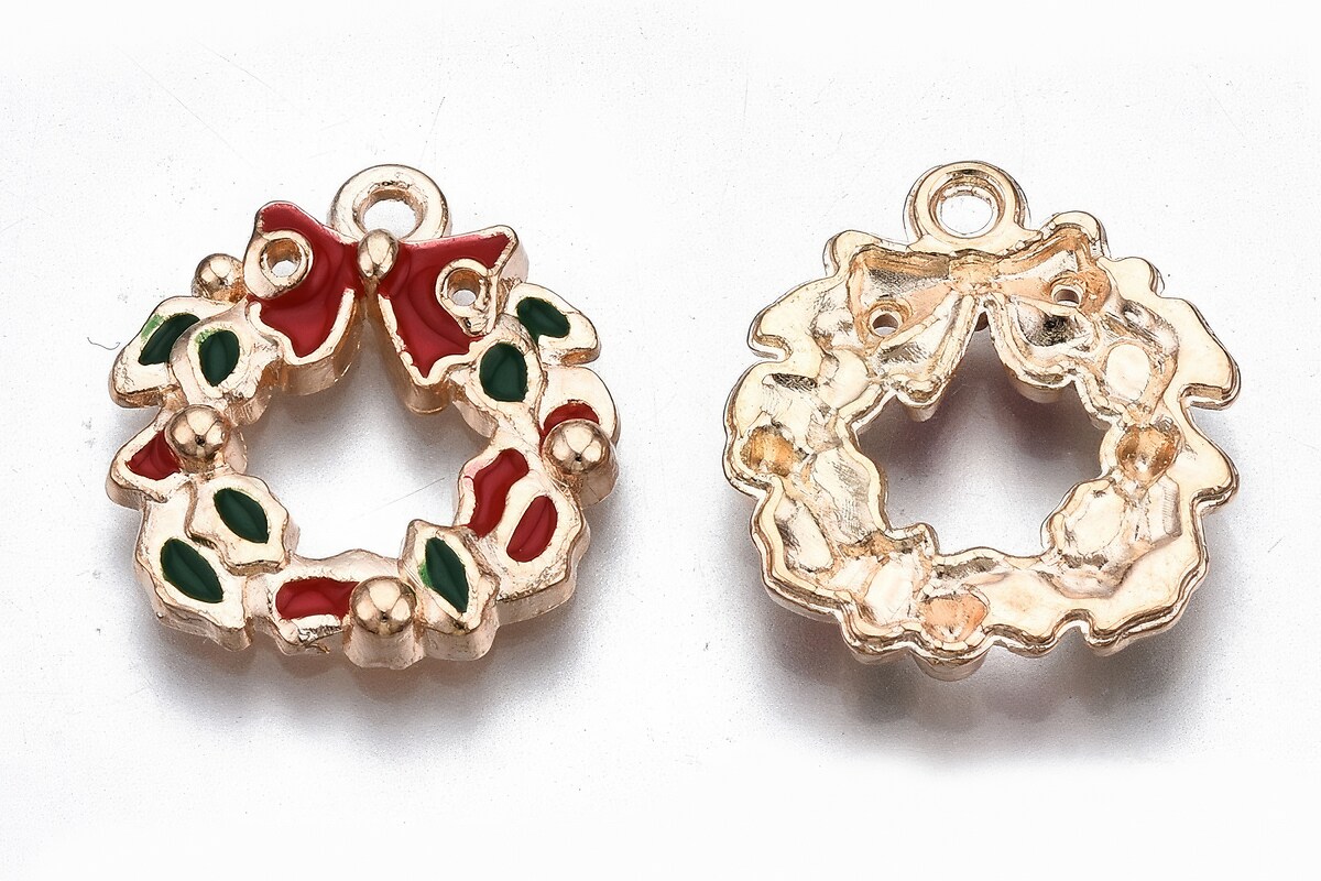 Charm auriu cu email, model Craciun, coronita 17x15mm