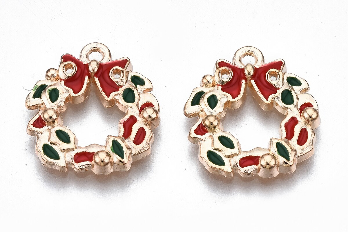 Charm auriu cu email, model Craciun, coronita 17x15mm