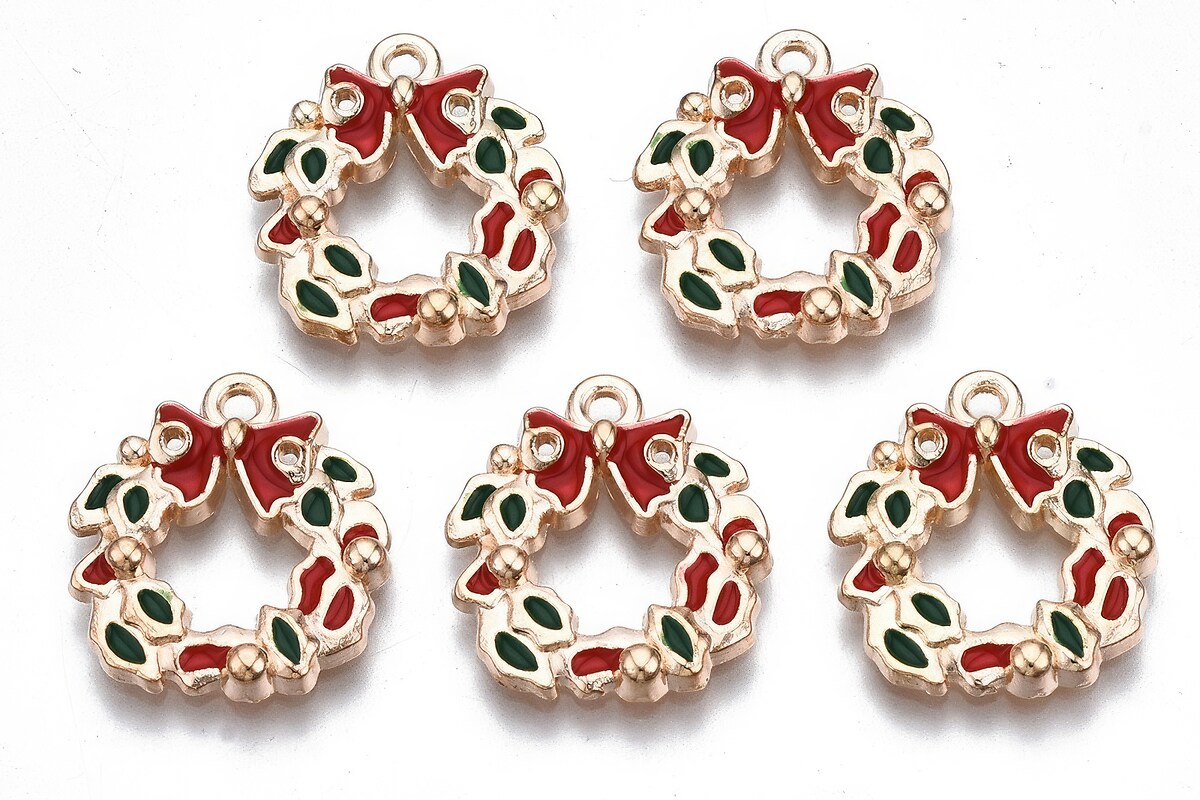 Charm auriu cu email, model Craciun, coronita 17x15mm