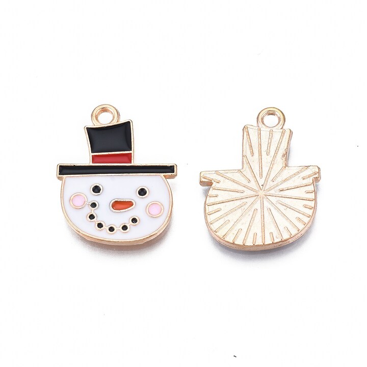 Charm auriu cu email, model Craciun, om de zapada 21x16mm
