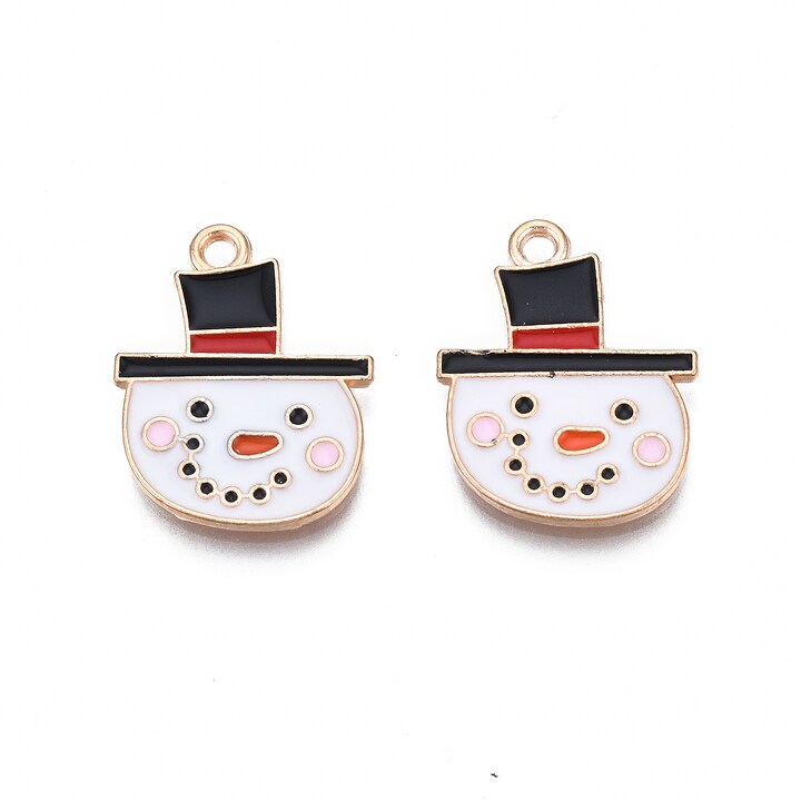 Charm auriu cu email, model Craciun, om de zapada 21x16mm