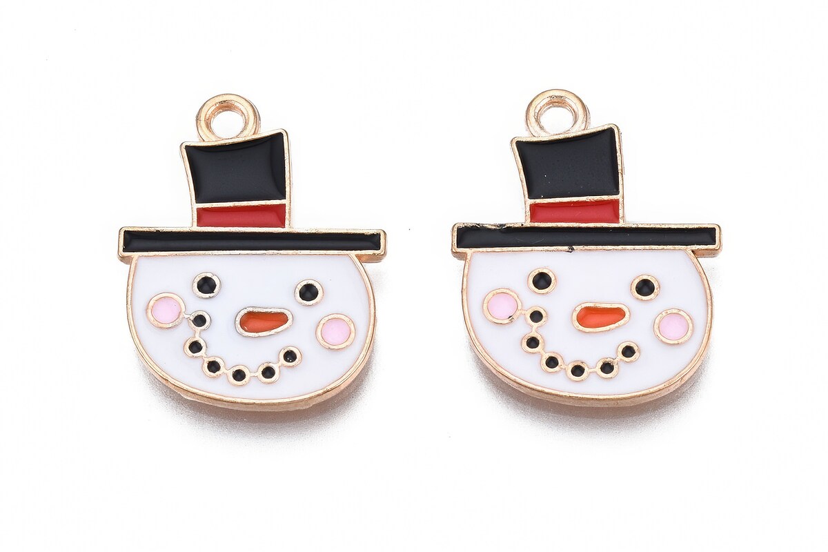 Charm auriu cu email, model Craciun, om de zapada 21x16mm